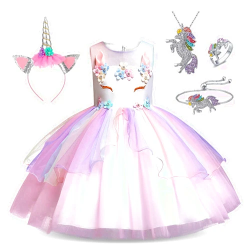 Tutu and Sian Unicorn Princess Dress Up Clothes for Little Girls – Costume, Jewelry and Headband