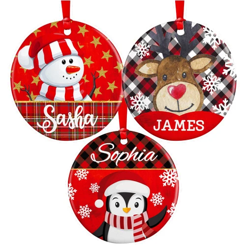 Personalization Lab Set of 5, Personalized Christmas Ornament w/Name, 9 Design - 12 Font, Custom 3