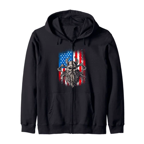 American Flag viking design for men and women American flag viking design nordic mythology Zip Hoodie