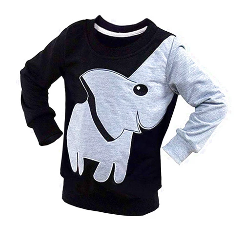Felyong Boy Long Sleeve Shirt Toddler Elephant Sweatshirt Little Kids Pullover Top Black
