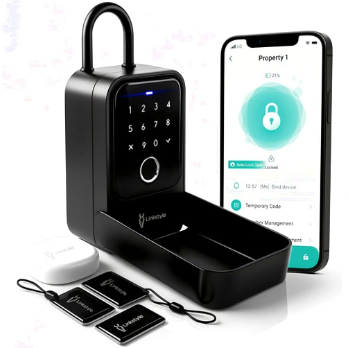 Linkstyle.life Matrix II Smart Key Lock Box by LINKSTYLE — Includes WiFi Hub (2.4GHz wi-fi only) for Remote Access, Waterproof, Wall mountable, 5-Unlock Modes, for Airbnb, Realtors, Hotels, Car Rentals