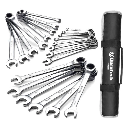 DURATECH Ratcheting Wrench Set, Combination Wrench Set, SAE & Metric, 22-piece, 1/4