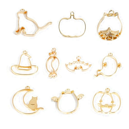Mjjmbc 10pcs Halloween Open Bezel Pendants Halloween Pumpkin Charms Jewelry Making Charms for DIY Halloween Jewelry Necklace Bracelet Accessories
