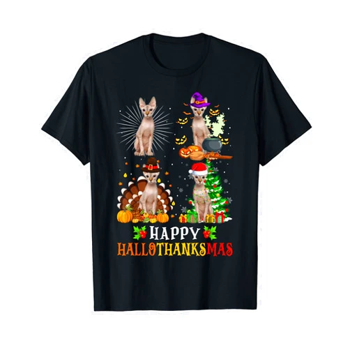 Ohia Sphynx Cat Lover Halloween Thanksgiving Xmas Sphynx Cats Halloween Thanksgiving Christmas Hallothanksmas T-Shirt