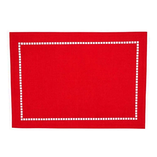 212 Main SARO 13 x 19 in. Oblong Red Laser-Cut Hemstitch Placemats Set of 4