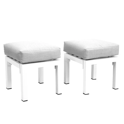 Solaste Outdoor Patio Ottomans Set of 2, Aluminum Outdoor Foot Stools with Cushions, Small Seat Furniture for Balcony, Backyard, Porch, Lawn,Light Grey