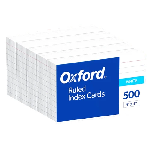 Oxford Index Cards, 3 x 5 Inches, White, Lined on Front, Blank on Back, Flashcards for School and Studying, Recipe Note Cards, 500 Count (5 Packs of 100) (40176)