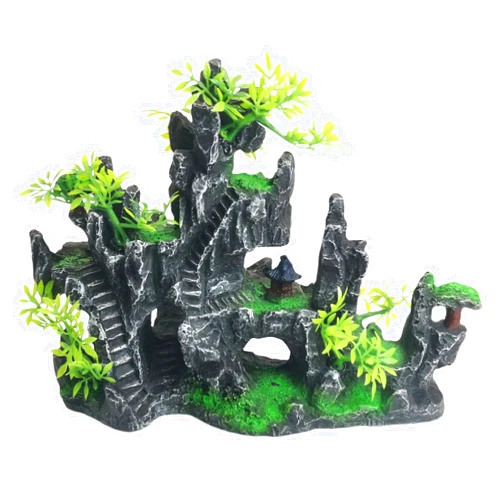 kathson Aquarium Mountain View Stone Resin Fish Tank Decorations Betta Hideout Caves Rockery Landscape Tree Aquarium Decorations Large Rock Hiding Cave Decor for Small Fish Shrimp Play Ornament