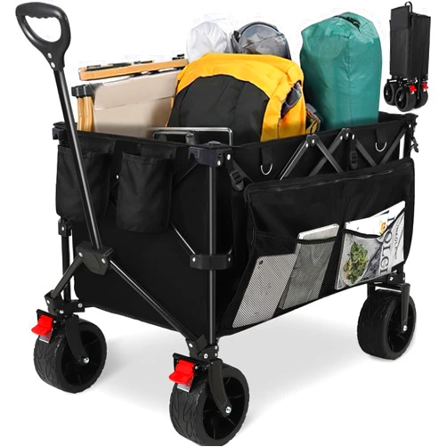HAUSPROFI Collapsible Wagon Cart, 400 lbs Capacity, 7 cu ft (200L) Large Storage, Heavy Duty Foldable Utility Wagon with Pockets, Beach Wagon with Big Wheels for Sand, Garden, Camping & Grocery
