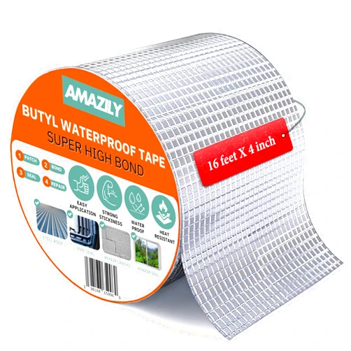 AMAZILY Premium 4in x 16ft Waterproof Tape, Sealant, Tape, Repair,Seal,Leak,Pipe,Duct Butyl,Aluminium,Rubber,Sealer,Window,Silicon,Metal,Silicon,Sealing,Adhesive,Roof, Protection,Foil,Leaking,Pool
