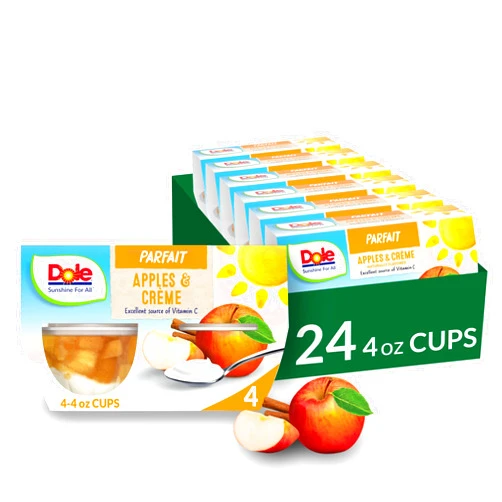 Dole Fruit Bowls Low Fat Apples & Creme Parfait Snacks, 4oz 24 Total Cups, Gluten & Dairy Free, Bulk Lunch Snacks for Kids & Adults
