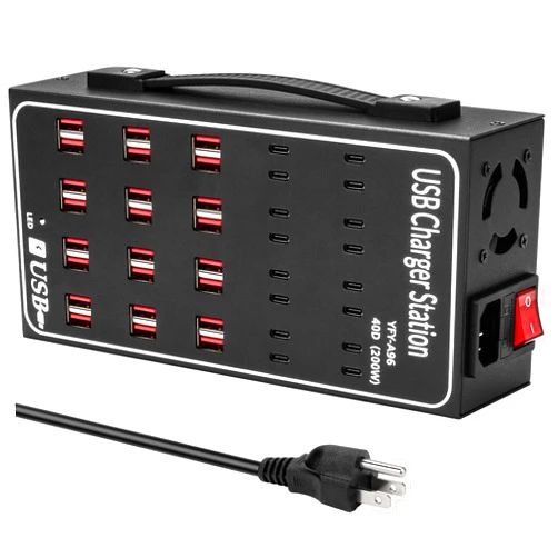 RUANSZZ Multiple USB Charging Station, RUANSZZ 40 Port 200 Watt (40A) USB~C Charger Block with Power Switch, Multiple USB Desktop Charger Station, Suitable for Shops, Hotels, Schools, Shopping malls
