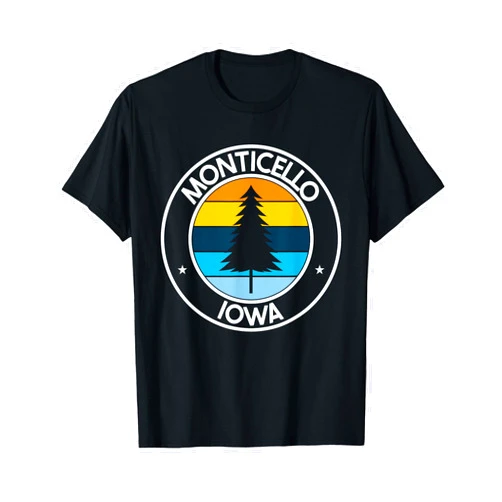 Iowa IA USA City Pride Pine Tree Retro Sunset Monticello Iowa IA Retro Style Tree Sunset T-Shirt