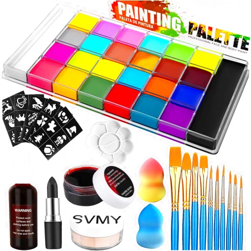 AOLIKOKO 26 Colors Face & Body Paint Palette Kit ,Halloween Makeup Kit, face painting kit professional, Ideal for Halloween Cosplay Party SFX Arty Stage Makeup(26-Colors Set)