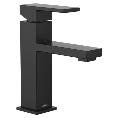 Moen Revyl Matte Black One-Handle Single Hole Modern Bathroom Sink Faucet with Optional Deckplate and Spring Loaded Drain Assembly, 84771BL