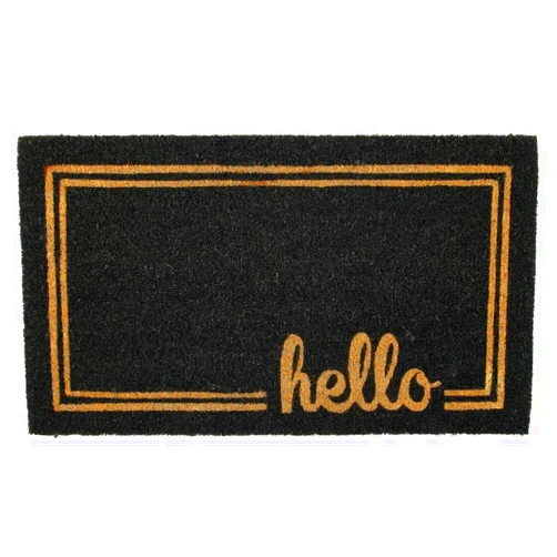 mDesign Rectangular Coir and Rubber Entryway Welcome Doormat with Natural Fibers for Indoor or Outdoor Use - Decorative Script Hello Design - Black/Natural