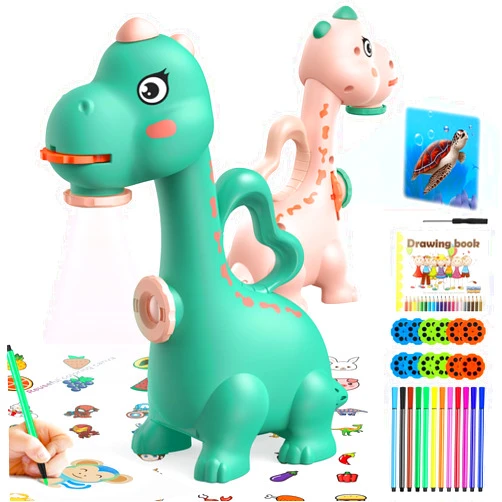 KETIEE Dinosaur Drawing Projector Toys for Ages 5-7 Tracing and Drawing Projector for Kids with Two Projector Heads, Smart Art Sketcher Projector with 96 Stencils, Toddler Toys for Boys (Green)