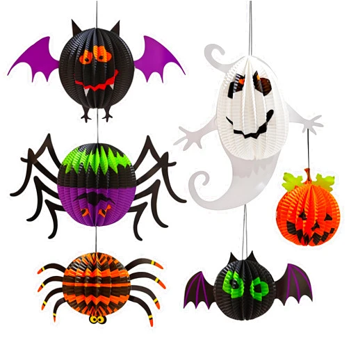 AIMI Halloween Party Decorations, Large 12-20Inch Hanging Paper Lanterns 3D Folding Pumpkins Spiders Ghosts Bats Halloween Party Supplies for Boys Girls Kids Home Decor Indoor Set of 6