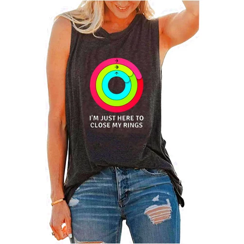 EXMIUN I'm Just Here to Close My Rings Tank Tops Women Rainbow Racerback Workout Tank Top Funny Letter Print Gym Tank