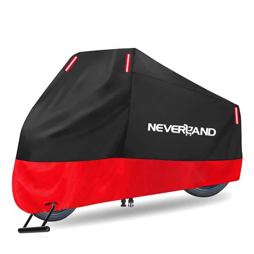 NEVERLAND Motorcycle Cover Waterproof Outdoor, 300D Motorcycle Cover Heavy Duty Outdoor All Season Protection, Universal Motorbike Cover with Night Reflective, Lock-Holes, Storage Bag (Up to 96