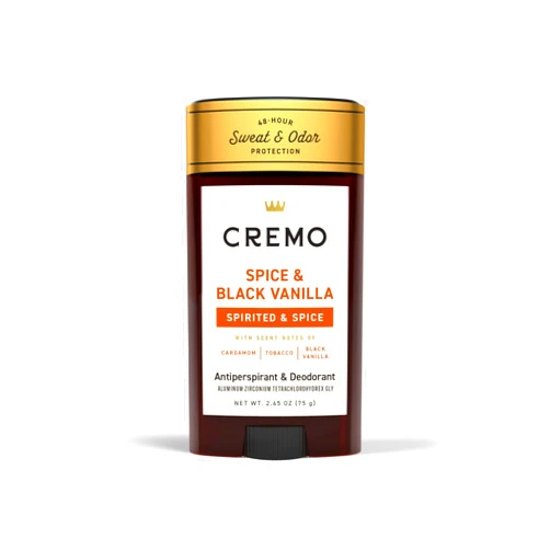 Cremo Spice & Black Vanilla Antiperspirant & Deodorant for Men, 48-hour Sweat and Odor Protection, 2.65oz