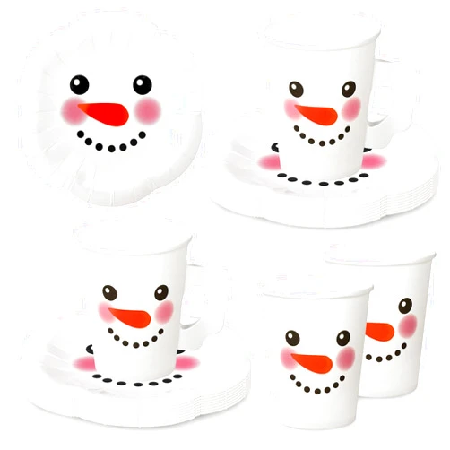 JarThenaAMCS Winter Snowman Paper Cups with Handle 24 Pcs 9 oz Hot Chocolate Paper Cups 24 Pcs 5.5in Snowman Saucer Plates Disposable Coffee Cups Cold Hot Drink Cups for Winter Holiday Party Supplies