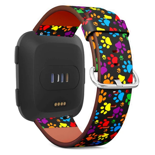 STPlus Compatible with Fitbit Versa - Quick-Release Leather Band Bracelet Strap Wristband Replacement - Colorful Paw Print