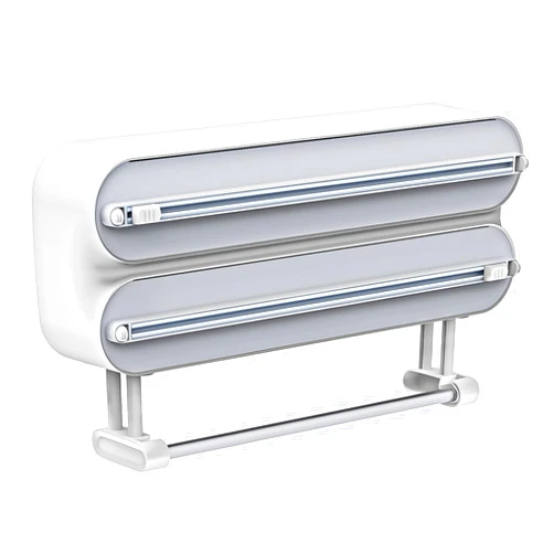 Rasunkae 3 in 1 Aluminum Foil and Plastic Wrap Organize Dispenser with Cutter, Magnetic Paper Towel Holder for Fridge, Includes 1 Roll of Cling Film