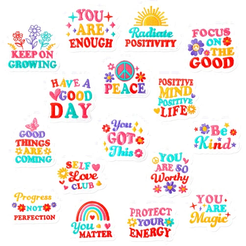 CiyvoLyeen Iron on Patches for Hats Positive Affirmations Boho Hippie Accessories Daily Reminder Embroidered Patches Sew on Applique Repair Patches for Clothes Jean Jackets Backpacks DIY Craft 16 Pcs