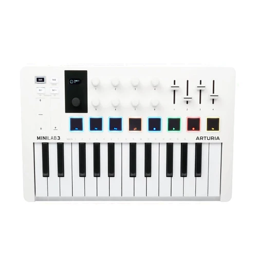 Arturia MiniLab 3 — 25 Key USB MIDI Keyboard Controller With 8 Multi-Color Drum Pads, 8 Knobs and Music Production Software Included
