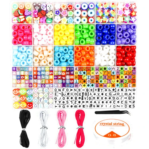 Dowsabel Bracelet Making Kit, Beads for Bracelets Making Pony Beads Polymer Clay Beads Smile Face Beads Letter Beads for Jewelry Making, DIY Arts and Crafts Gifts Toys for Girls Age 6-12