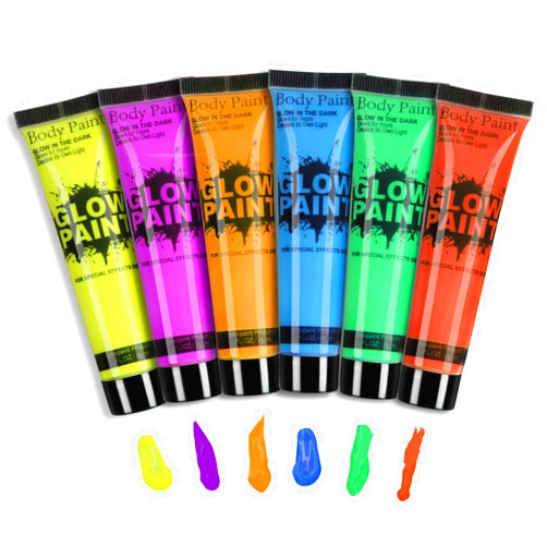 GARYOB UV Blacklight Face Body Paint Glow in the Dark Neon Fluorescent 0.85oz Set of 6 Bright Colors, Halloween Washable Body Paint for Adult