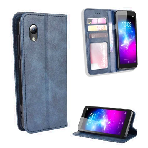 QiongNi Case for ZTE Quest 5 Leather Case,Case for ZTE Blade A3 2019 Case Cover,Case for Case for ZTE Blade Vintage 2 / Blade Vantage 2 Z3153VPP / Blade L8 Case Flip Pu Leather Cover Blue