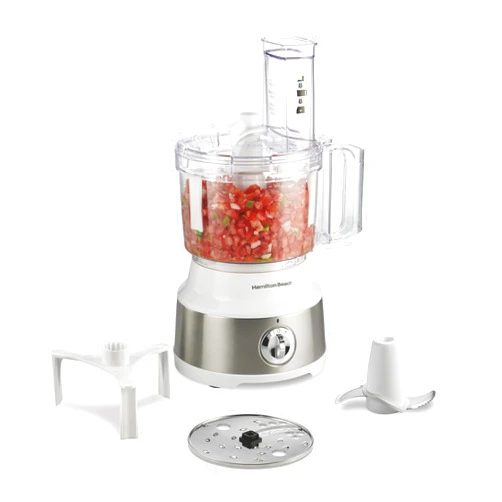 Hamilton Beach Food Processor & Vegetable Chopper for Slicing, Shredding, Mincing, and Puree, 10 Cups + Easy Clean Bowl Scraper, White and Stainless Steel (70733)