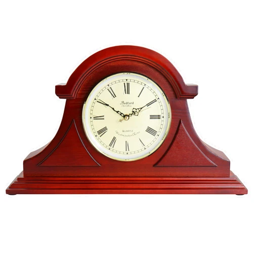 Bedford Clock Collection Redwood Tambour Mantel Clock with Chimes