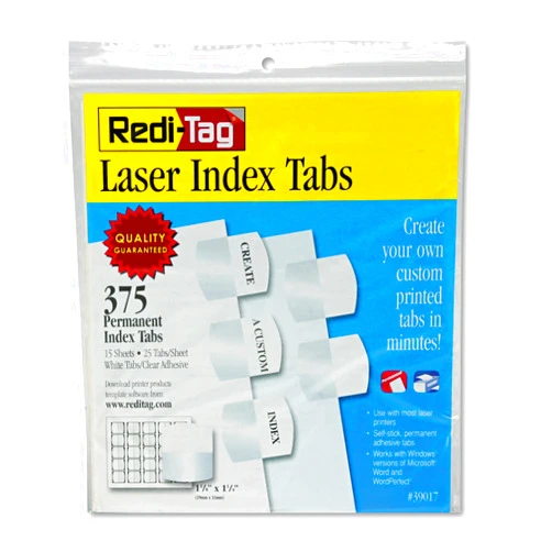 Redi-Tag 39017 Laser Printable Index Tabs 1 1/8 x 1 1/4 White 375/Pack