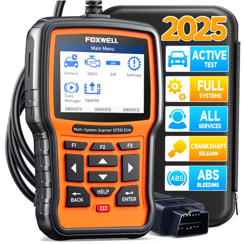 FOXWELL NT510 Elite fit for GM OBD2 Scanner, Bi-Directional All System Engine ABS SRS Diagnostic Scan Tool Code Reader for Chevrolet Cadillac GMC, All Reset Oil EPB TPS ABS Bleeding Crankshaft Relearn