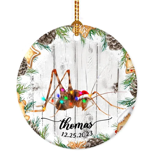 Prezzy Camel Cricket Gifts Personalized Christmas Ornaments w/Date & Name 3'' Custom Circle Ornament Keepsake Wreath Floral Xmas Gift for Pet Lovers Animal Owners Hanging Decorations for Home