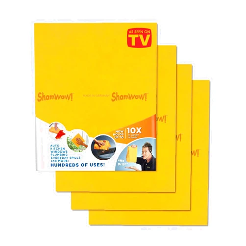 ShamWow Original Super Absorbent Multi-Purpose Cleaning Shammy Chamois Towel Cloth - Holds 10X its Weight in Liquid - Machine Washable - Will Not Scratch (4 Pack, Orange)