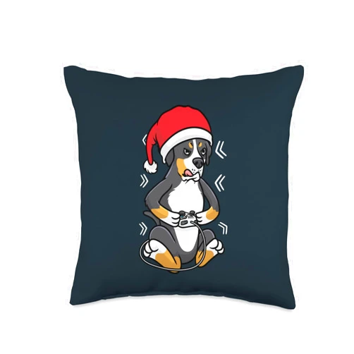Großer Schweizer Sennenhund Gifts by Luvthemb Christmas Greater Swiss Mountain Dog Gamer Gaming Throw Pillow, 16x16, Multicolor