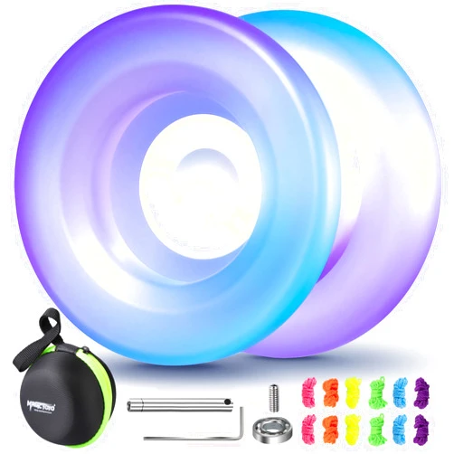 MAGICYOYO Professional Finger Spin Tricks Yoyo - MAGICYOYO H01 Unresponsive Yoyo - Dual Purpose Yoyo with Responsive Yoyo Bearing Kit + Yoyo Storage Bag +12 Yoyo Strings (Blue Purple)