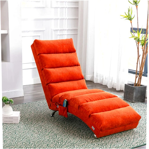 Voqoomkl Chaise Lounge Indoor Chair, Massage Recliner Chair with a Side Pocket and Remote Control, Floor Chair, Single Sofa, Modern Long Lounger for Office or Living Room, Orange