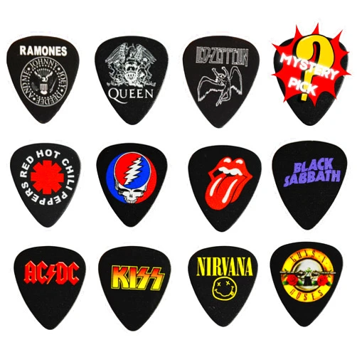 Mighty Audio 12 x Classic Albums Guitar Pick Set. Guitar Plectrums For Every Guitarist. Double Sided Printing. Picks Sized 0.46, 0.71, 0.81, 0.88, 0.96 And 1.2 mm Included (black)
