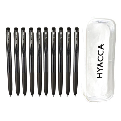 Generic Signo RT1 Retractable Gel Ink Pen, Ultra Micro Point 0.28mm, Rubber Grip, Black Ink, UMN-155-28, Value Set of 10 with HYACCA Vinyl case