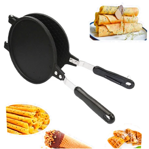 Kakalote Double Side Waffle Maker Non Stick Waffle Irons Mold Pan Egg Roll Maker DIY Ice Cream Pancake Cone Maker Omelet Dessert Cooking Baking Tool for Home Kitchen Restaurant Snack Stand Cake Shop (6.7in)