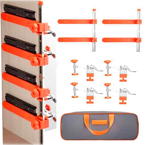 Fowuyeep Drawer Slide Installation Jig with Toggle Clamp,Cabinet Hardware Jig with Magnetic Arm Punch Locator, Installing Faster, Straighter, and Smarter(4 Layers)