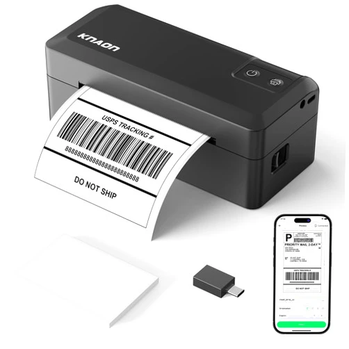 KNAON Shipping Thermal Label Printer, 4x6 Portable Label Printer, Bluetooth Label Maker for Small Business, Support iPhone,Android,Windows,Mac,Chromebook,Works with USPS, Ebay,Shopify&More, Black