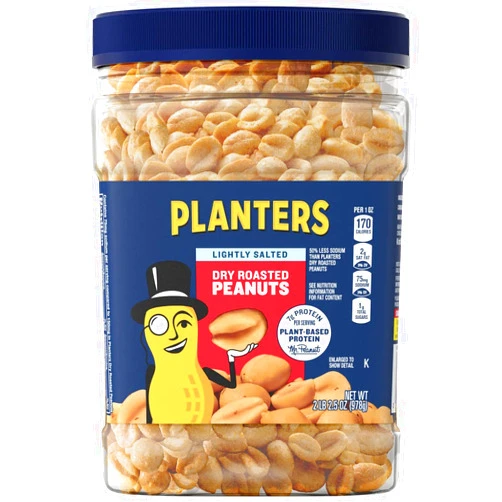 PLANTERS Peanuts, Lightly Salted Peanuts, Dry Roasted, Snacks for Adults, (6 ct Pack, 2.2 lb Containers)