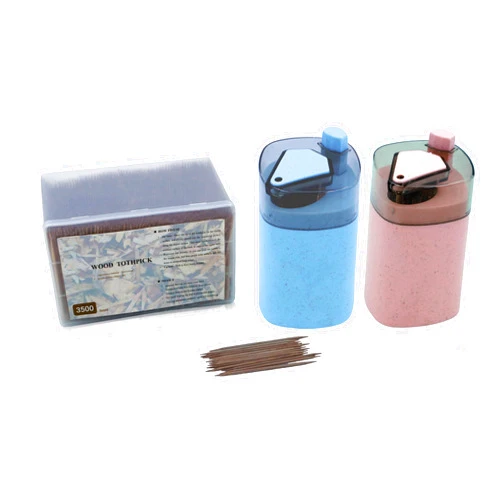 Autnance 2 PCS Automatic Pop Up Toothpick Dispenser Touchless Include 3500 Count Bulk Round Flat Wood Toothpicks | Cute Toothpick Holder Dispenser Decorative for Restaurant, Home, Outdoor Picnic and Car