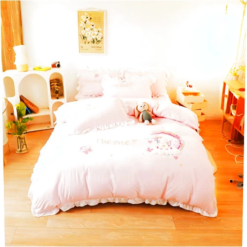 Nifyto Pink Unicorn Bedding Set, 4 Pieces Unicorn Twin/Full/Queen Duvet Cover Set - Soft Duvet Cover, Flat Sheet, 2 Pillowcases, Pink (Queen)